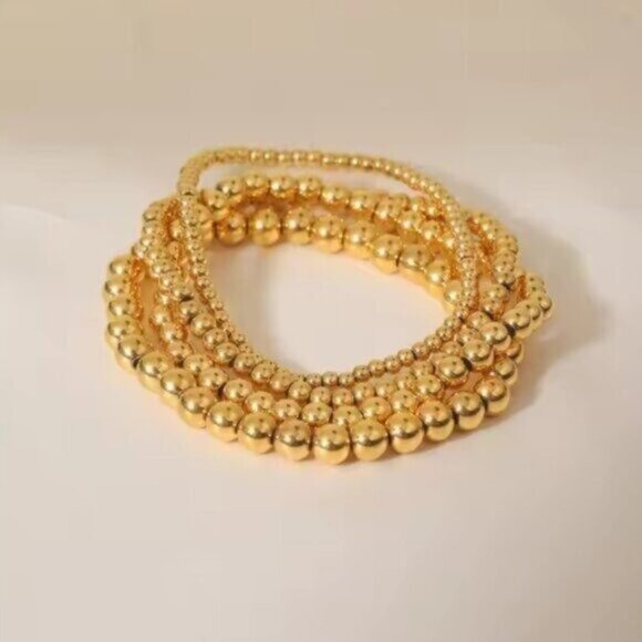 Waterproof Gold Bead Bracelets Set of 2 Stretch Stackable You Pick Sizes Jewelry - Picture 6 of 16